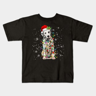 Santa Dalmatian Christmas Tree Light Kids T-Shirt
